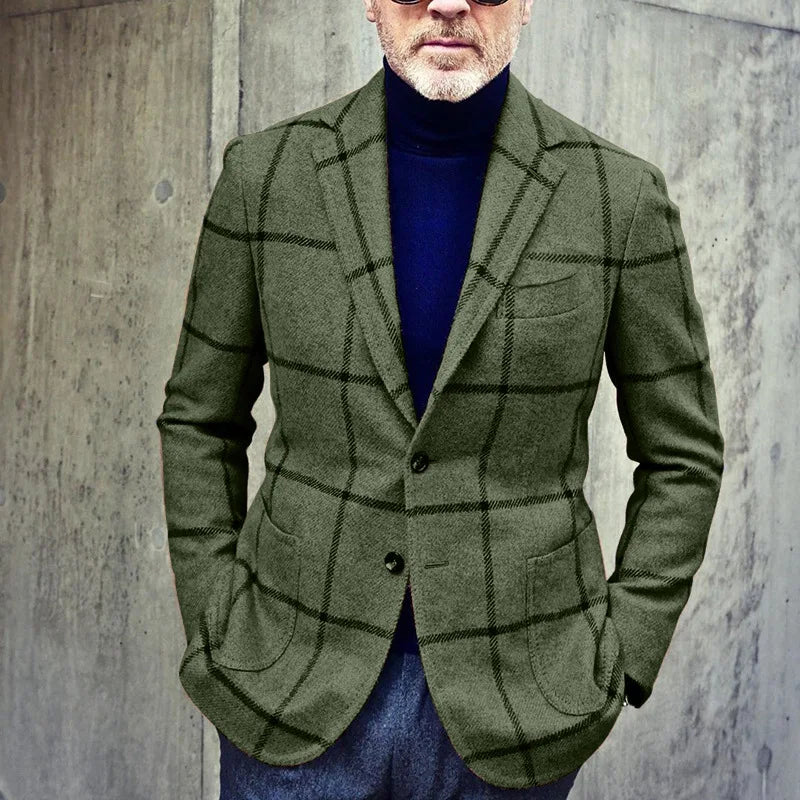 Klassischer Herbst Karierter Tweed Retro Blazer für Herren
