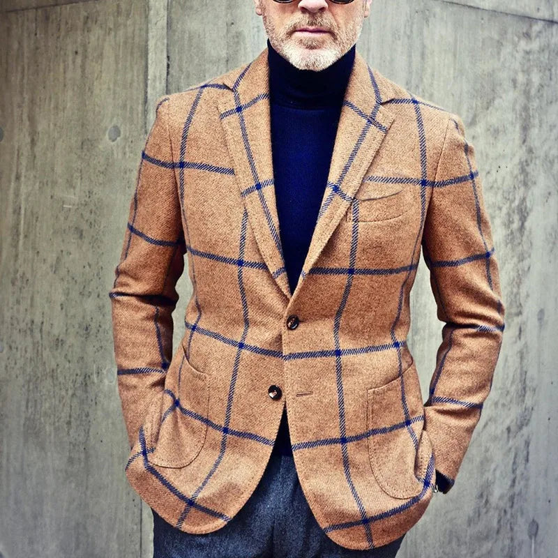 Klassischer Herbst Karierter Tweed Retro Blazer für Herren