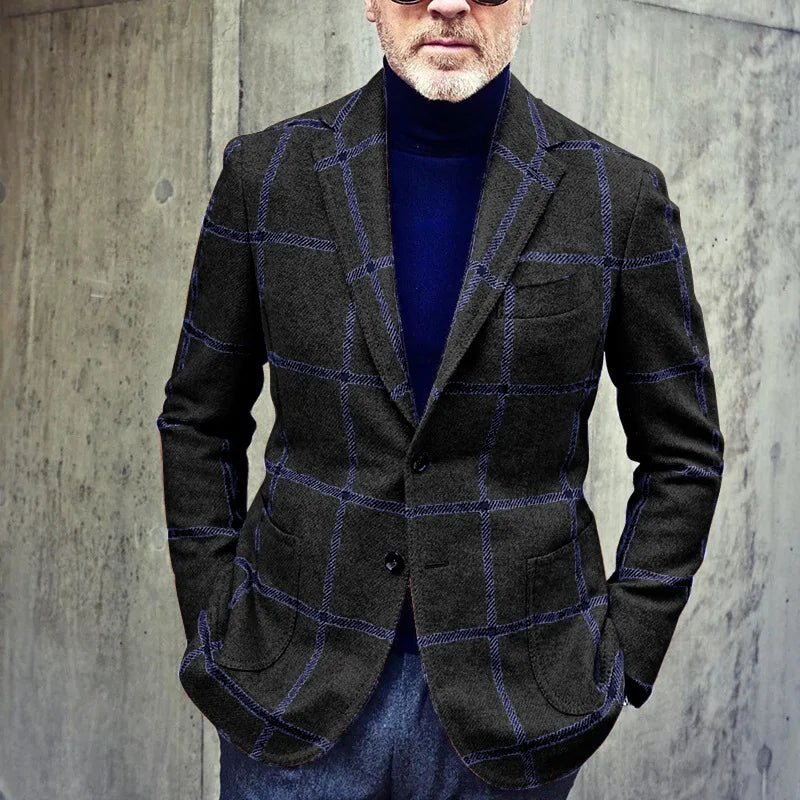 Klassischer Herbst Karierter Tweed Retro Blazer für Herren