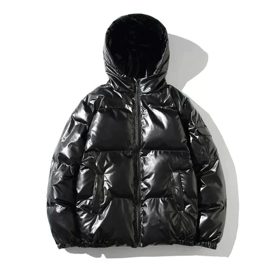 Winddichte metallische Winter-Pufferjacke