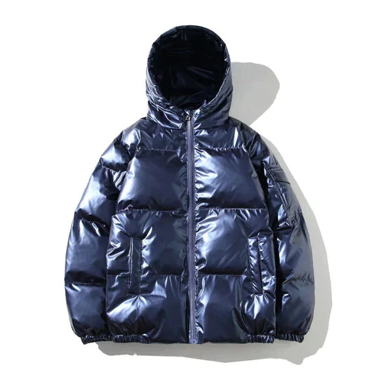 Winddichte metallische Winter-Pufferjacke
