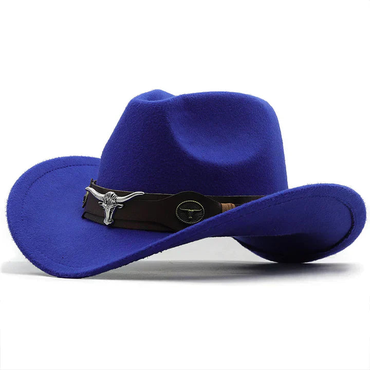 Western-Stil Filzhut mit Stier-Schnallenband