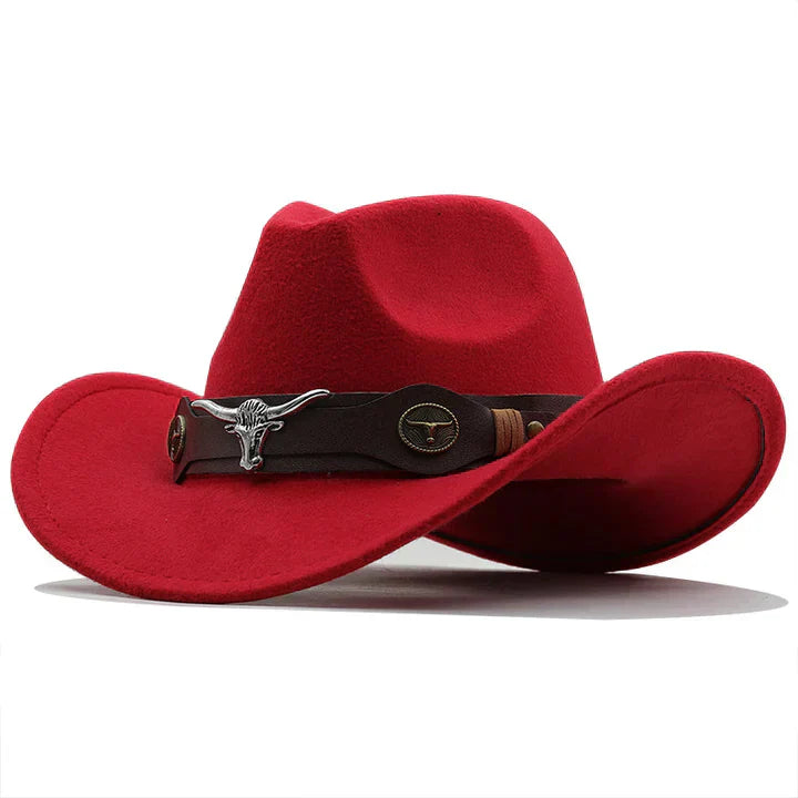 Western-Stil Filzhut mit Stier-Schnallenband