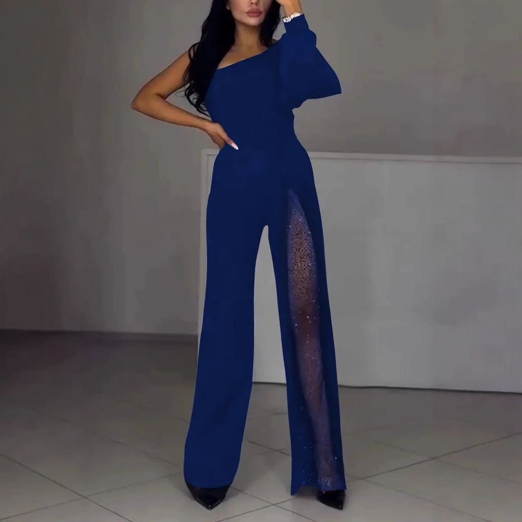 Asymmetrischer einseitiger Damen-Jumpsuit mit Paillettenpanel EB