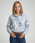Baumwoll Leinen Bluse Floral Damen