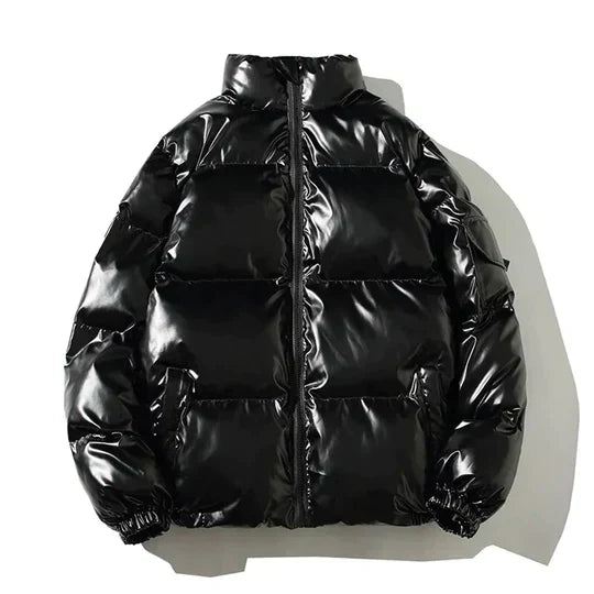 Winddichte metallische Winter-Pufferjacke