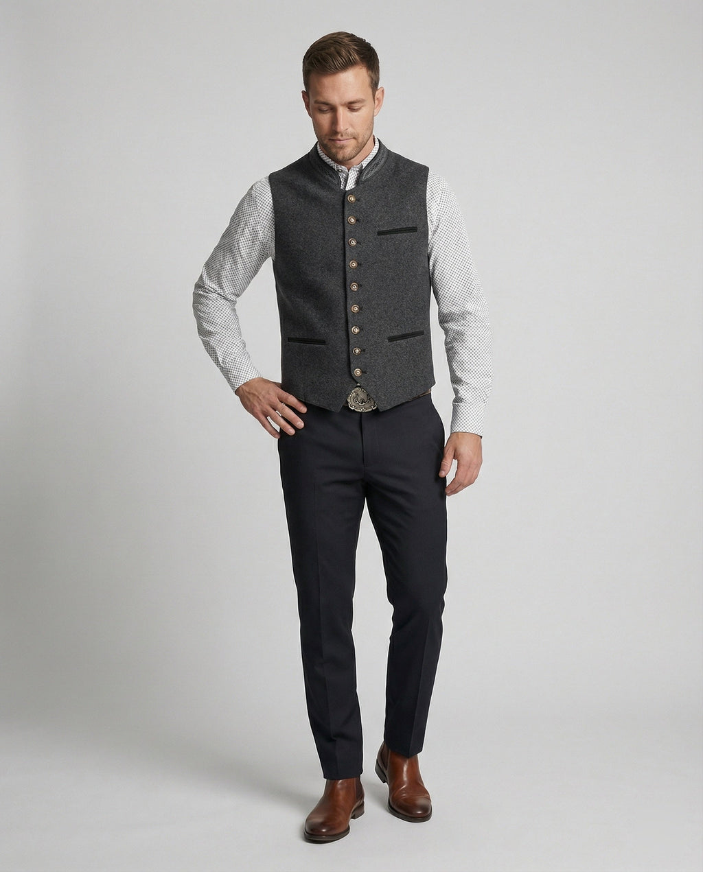 Elegante Herren Trachtenweste Grau Traditionell
