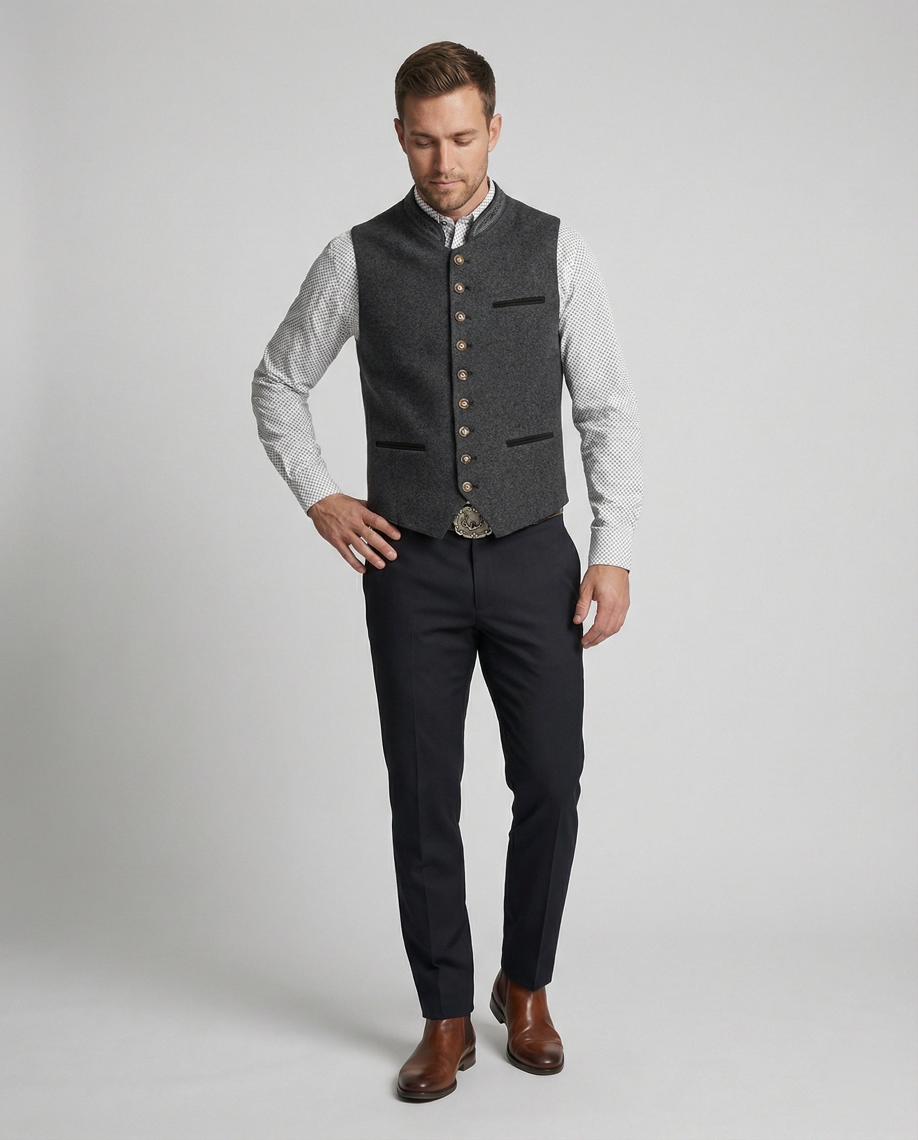 Elegante Herren Trachtenweste Grau Traditionell