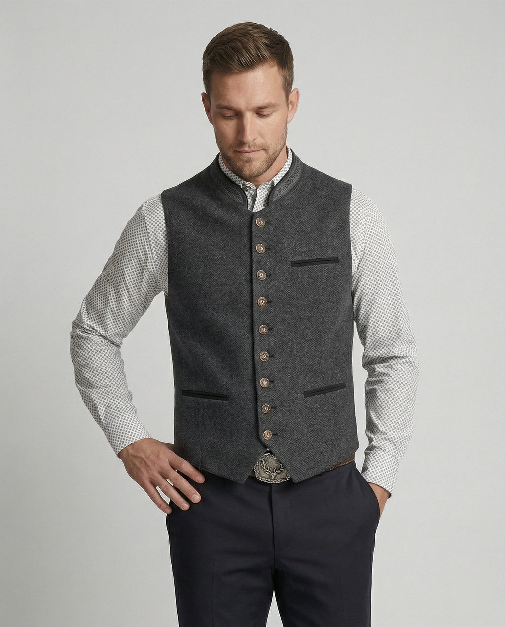 Elegante Herren Trachtenweste Grau Traditionell