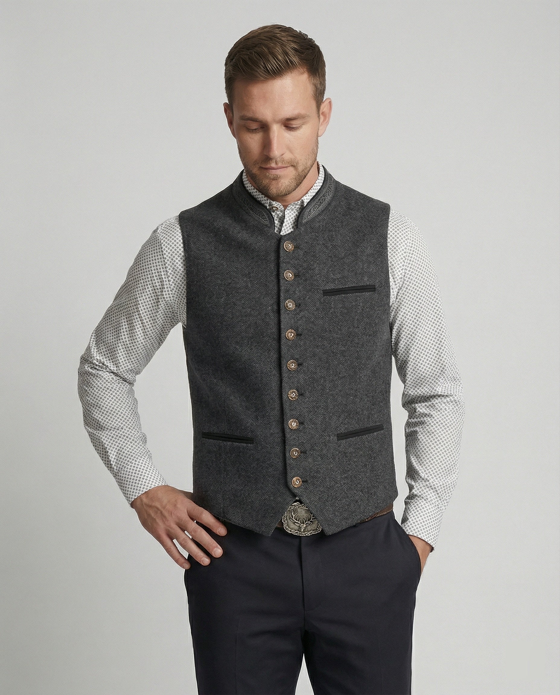 Elegante Herren Trachtenweste Grau Traditionell