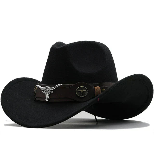 Western-Stil Filzhut mit Stier-Schnallenband