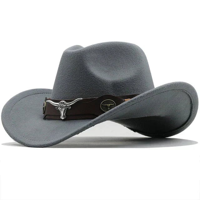 Western-Stil Filzhut mit Stier-Schnallenband