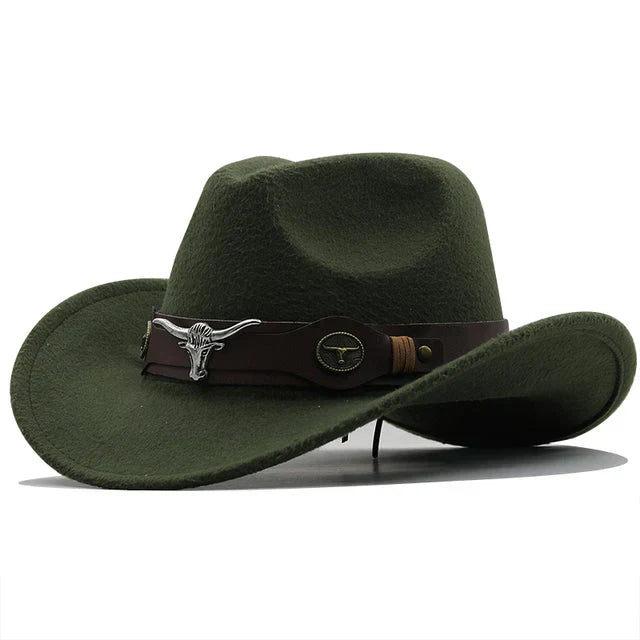 Western-Stil Filzhut mit Stier-Schnallenband