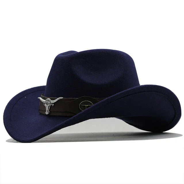 Western-Stil Filzhut mit Stier-Schnallenband