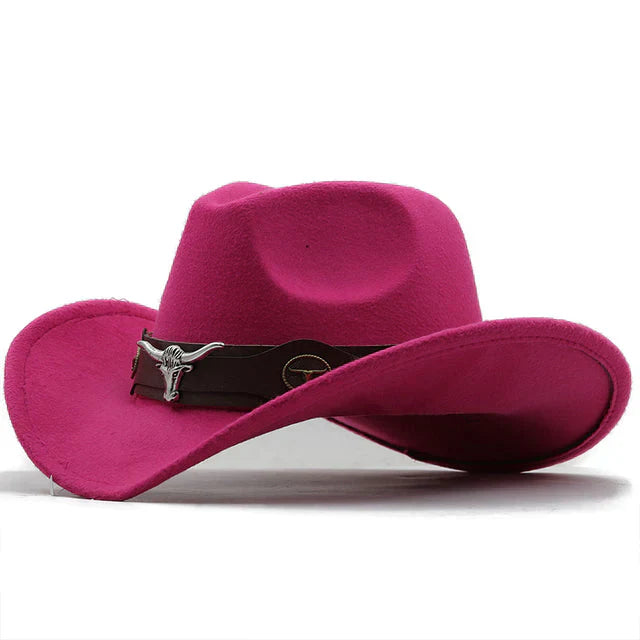 Western-Stil Filzhut mit Stier-Schnallenband
