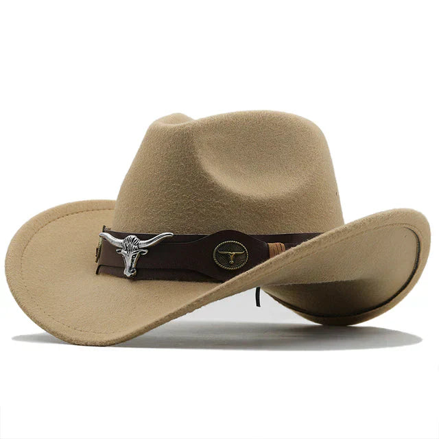 Western-Stil Filzhut mit Stier-Schnallenband