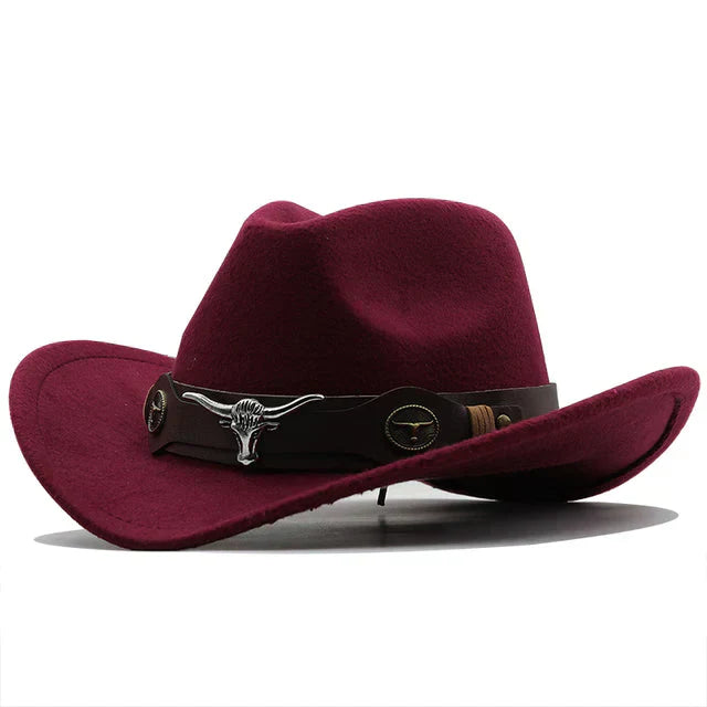 Western-Stil Filzhut mit Stier-Schnallenband