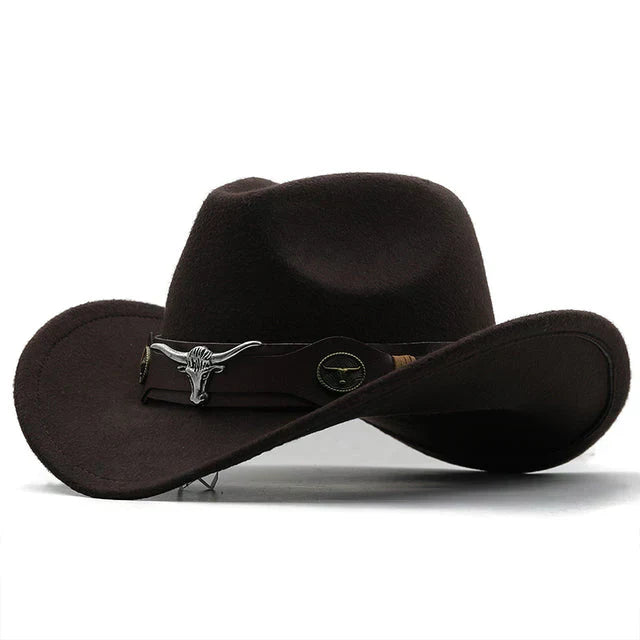 Western-Stil Filzhut mit Stier-Schnallenband